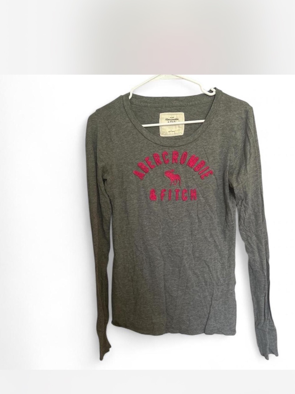 Abercrombie & Fitch Gray Tee with Hot Pink Embroidered Logo